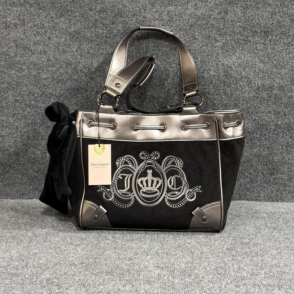 Juicy Couture Tote Bag Womens Daydreamer Black Metallic Juicy Lovers Charm Bow